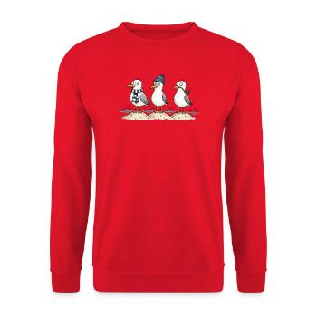 Drei lustige Möwen an der Küste - Unisex Pullover - Rot - Vorne - Alina (178cm) & Michal (187cm)