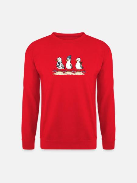 Drei lustige Möwen an der Küste - Unisex Pullover - Rot
