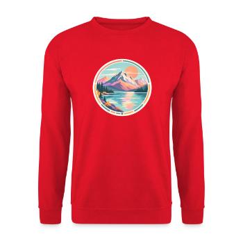 Bergsee Sonnenuntergang Sticker - Unisex Pullover - Rot - Vorne - Alina (178cm) & Michal (187cm)
