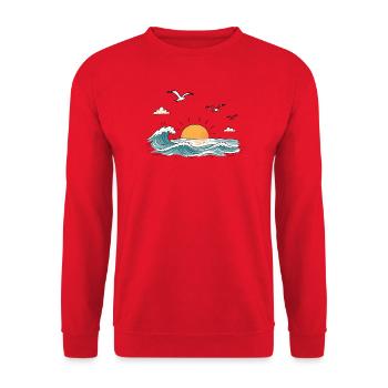 Meer Wellen Sonnenuntergang Retro - Unisex Pullover - Rot - Vorne - Alina (178cm) & Michal (187cm)