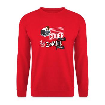 Coder by day Zombie by night - Programmiererin - Unisex Pullover - Rot - Vorne - Alina (178cm) & Michal (187cm)