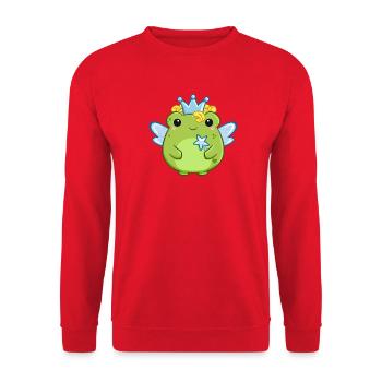 Süßer Frosch als gute Fee mit blauen Flügeln  - Unisex Pullover - Rot - Vorne - Alina (178cm) & Michal (187cm)