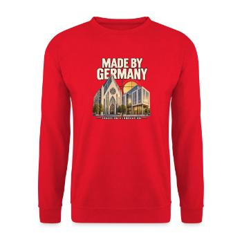 Made by Germany: Tradition trifft Innovation - Unisex Pullover - Rot - Vorne - Alina (178cm) & Michal (187cm)