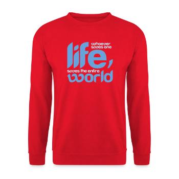 Wer auch immer ein Leben rettet, - Unisex Pullover - Rot - Vorne - Alina (178cm) & Michal (187cm)