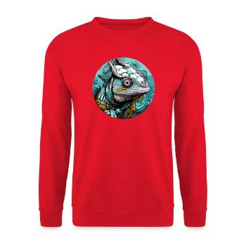 Chamäleon Kopf Türkis Illustration - Unisex Pullover - Rot - Vorne - Alina (178cm) & Michal (187cm)