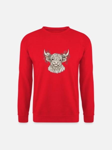Highland Kuh mit Blumenkrone - Unisex Pullover - Rot