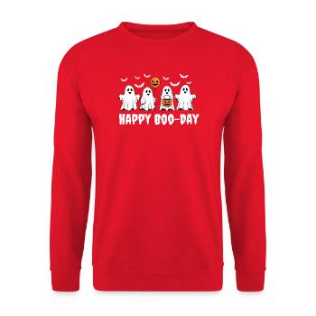 Happy Boo-Day – Geister zum Halloween-Geburtstag - Unisex Pullover - Rot - Vorne - Alina (178cm) & Michal (187cm)