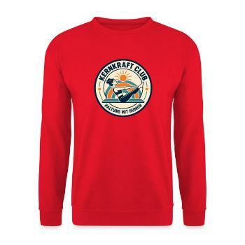 Kernkraft Club – Haltung mit Humor - Unisex Pullover - Rot - Vorne - Alina (178cm) & Michal (187cm)