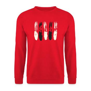 Pinselstrich Muster - Tusche Kontrast Streifen  - Unisex Pullover - Rot - Vorne - Alina (178cm) & Michal (187cm)