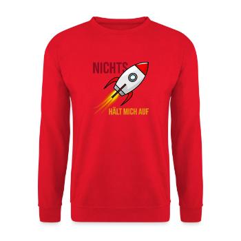 Nichts Hält Mich Auf Raketenmotiv - Unisex Pullover - Rot - Vorne - Alina (178cm) & Michal (187cm)