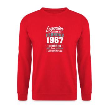 Legenden Februar 1967 Geburtstag Jahrgang Shirt - Unisex Pullover - Rot - Vorne - Alina (178cm) & Michal (187cm)