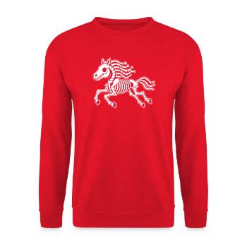 Süßes Skelett Pferd Galopp Cartoon Weiß Shirt - Unisex Pullover - Rot - Vorne - Alina (178cm) & Michal (187cm)