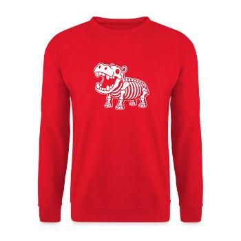 Süßes Skelett Nilpferd Hippo Cartoon Weiß Shirt - Unisex Pullover - Rot - Vorne - Alina (178cm) & Michal (187cm)