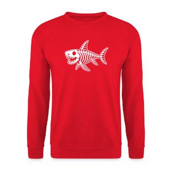 Süßes Skelett Hai Haifisch Cartoon Weiß Shirt - Unisex Pullover - Rot - Vorne - Alina (178cm) & Michal (187cm)