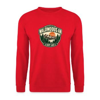 Waldmodus an – Kopf aus | Outdoor Natur Design - Unisex Pullover - Rot - Vorne - Alina (178cm) & Michal (187cm)