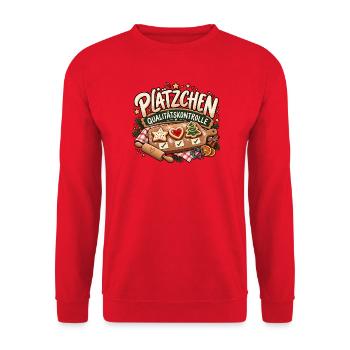 Plätzchen  Lustiges Weihnachtsdesign - Unisex Pullover - Rot - Vorne - Alina (178cm) & Michal (187cm)