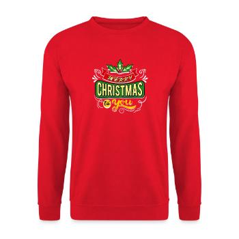 Merry Christmas to you - Retro Stechpalmen Banner - Unisex Pullover - Rot - Vorne - Alina (178cm) & Michal (187cm)