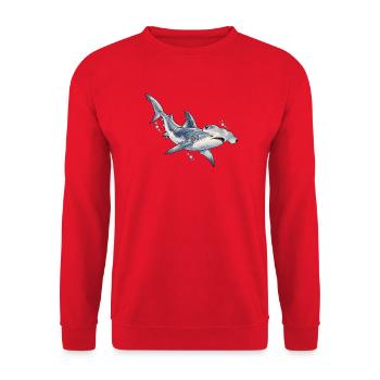 Tiefsee Hai Illustration - Unisex Pullover - Rot - Vorne - Alina (178cm) & Michal (187cm)