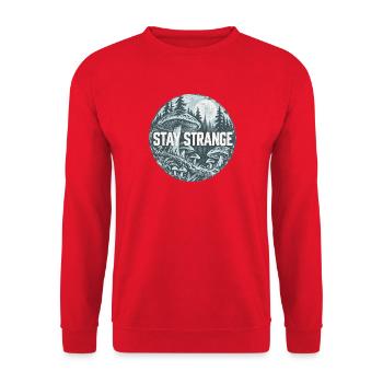 Stay Strange Waldpilz Motiv - Unisex Pullover - Rot - Vorne - Alina (178cm) & Michal (187cm)