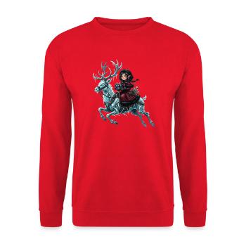 Der Geist des Winters – Keltischer Frostreiter - Unisex Pullover - Rot - Vorne - Alina (178cm) & Michal (187cm)