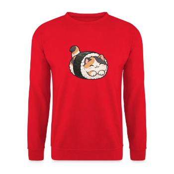 Katzensushi-Rolle: Niedliche Cartoonkatze - Unisex Pullover - Rot - Vorne - Alina (178cm) & Michal (187cm)