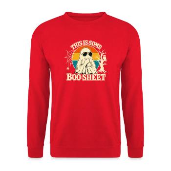 Das ist wirklich ein lustiges Retro-Geister-Halloween auf einem Boo Sheet. - Unisex Pullover - Rot - Vorne - Alina (178cm) & Michal (187cm)
