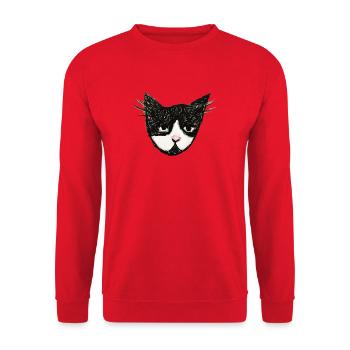 Monochrome Kätzchen-Gesichtszeichnung - Unisex Pullover - Rot - Vorne - Alina (178cm) & Michal (187cm)