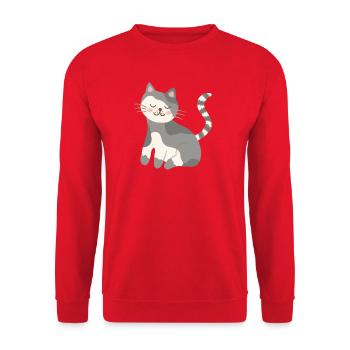 Ruhige graue Katzen-Kawaii-Lächeln - Unisex Pullover - Rot - Vorne - Alina (178cm) & Michal (187cm)