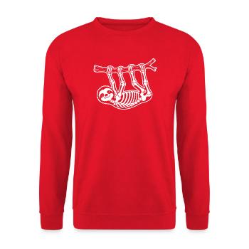 Süßes Skelett Faultier Hängend Cartoon Weiß Shirt - Unisex Pullover - Rot - Vorne - Alina (178cm) & Michal (187cm)