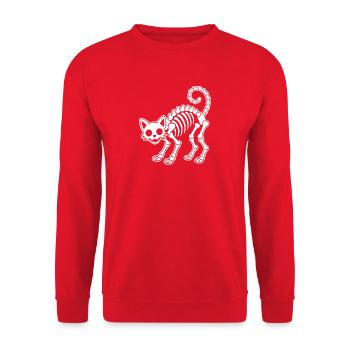 Süßes Skelett Katze Kater Katzen Cartoon Shirt - Unisex Pullover - Rot - Vorne - Alina (178cm) & Michal (187cm)