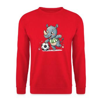 Rhino Fußballheld im Grün - Unisex Pullover - Rot - Vorne - Alina (178cm) & Michal (187cm)