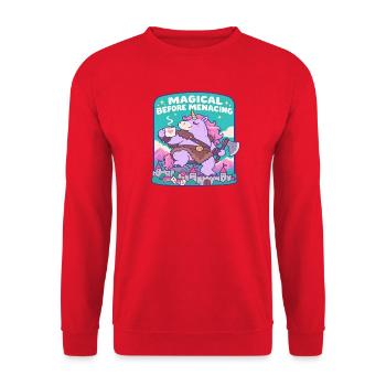 Magische Einhorn vor Bedrohung - Unisex Pullover - Rot - Vorne - Alina (178cm) & Michal (187cm)