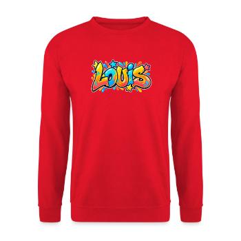 LOUIS im Graffiti: der Name, der wirklich umhaut! - Unisex Pullover - Rot - Vorne - Alina (178cm) & Michal (187cm)