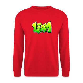 LIAM Graffiti-Name: Das Geschenk, das den Kopf umhaut! - Unisex Pullover - Rot - Vorne - Alina (178cm) & Michal (187cm)