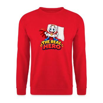 Lustiger Toilettenpapier-Held - Unisex Pullover - Rot - Vorne - Alina (178cm) & Michal (187cm)