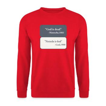 God is Dead - Nietzsche  - Unisex Pullover - Rot - Vorne - Alina (178cm) & Michal (187cm)