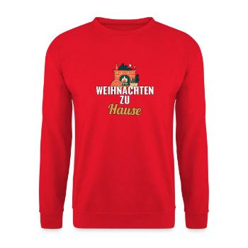 Weihnachten zu Hause Motiv - Unisex Pullover - Rot - Vorne - Alina (178cm) & Michal (187cm)