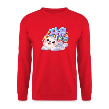 Kawaii Robben Freiheit Design - Unisex Pullover - Rot - Vorne - Alina (178cm) & Michal (187cm)