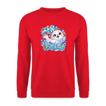 Kuscheliger Robbe Freiheit Design - Unisex Pullover - Rot - Vorne - Alina (178cm) & Michal (187cm)