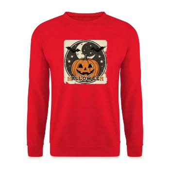 Vintage Halloween – Retro Kürbis Spooky Design - Unisex Pullover - Rot - Vorne - Alina (178cm) & Michal (187cm)