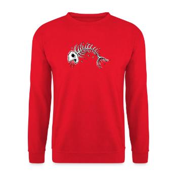 Skelettfisch-Grafikzeichnung - Unisex Pullover - Rot - Vorne - Alina (178cm) & Michal (187cm)