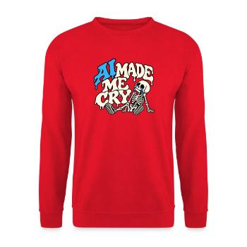 KI hat mich zum Weinen gebracht, Skelett. - Unisex Pullover - Rot - Vorne - Alina (178cm) & Michal (187cm)
