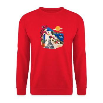 Santorini Küstenpfad - Unisex Pullover - Rot - Vorne - Alina (178cm) & Michal (187cm)