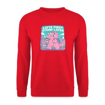 Latte First Stomp Later Dino - Unisex Pullover - Rot - Vorne - Alina (178cm) & Michal (187cm)