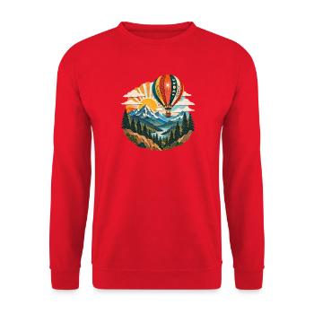 Himmelsballon über Bergwelt - Unisex Pullover - Rot - Vorne - Alina (178cm) & Michal (187cm)