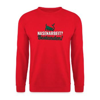 Nasenarbeit Prüfung Geschenk für aktive Hundehalte - Unisex Pullover - Rot - Vorne - Alina (178cm) & Michal (187cm)