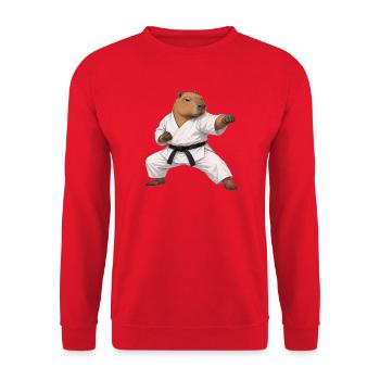 Capybara macht Karate  - Unisex Pullover - Rot - Vorne - Alina (178cm) & Michal (187cm)