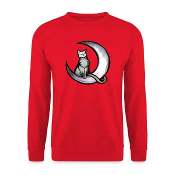 Mondbeschienene Katze auf dem Mondsichel - Unisex Pullover - Rot - Vorne - Alina (178cm) & Michal (187cm)