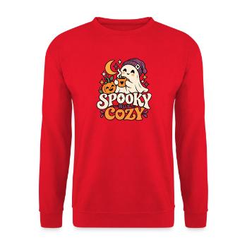 Spooky but Cozy Niedliches Halloween Geist Design - Unisex Pullover - Rot - Vorne - Alina (178cm) & Michal (187cm)