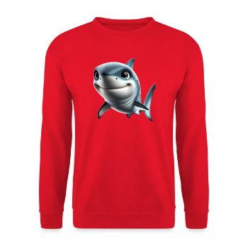 Fröhlicher Hai Cartoon Print - Unisex Pullover - Rot - Vorne - Alina (178cm) & Michal (187cm)
